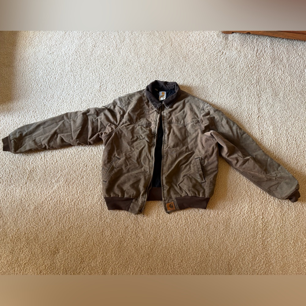 Carhartt Brown Bomber Jacket with Ribbed Collar and Quilted Design